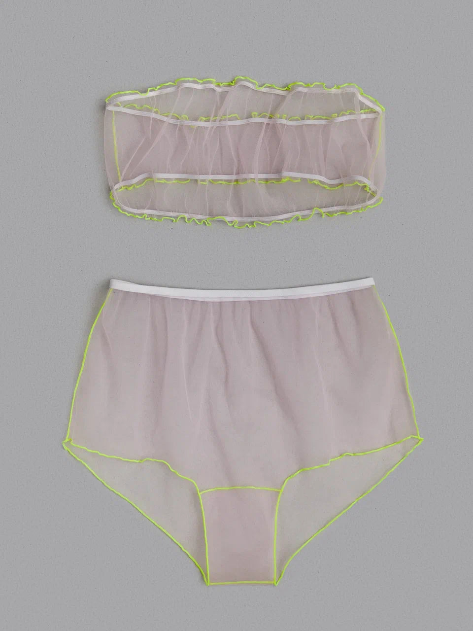 NEON PINK BANDEAU AND HIGH WAIST PANTY SET