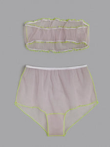 NEON PINK BANDEAU AND HIGH WAIST PANTY SET