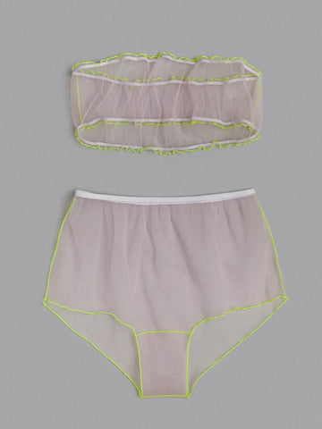 NEON PINK BANDEAU AND HIGH WAIST PANTY SET