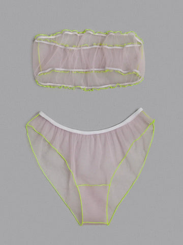 NEON PINK BANDEAU AND KNICKERS SET