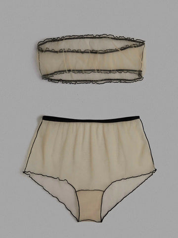 NUDE AND BLACK SET BANDEAU AND HIGH WAIST PANTY