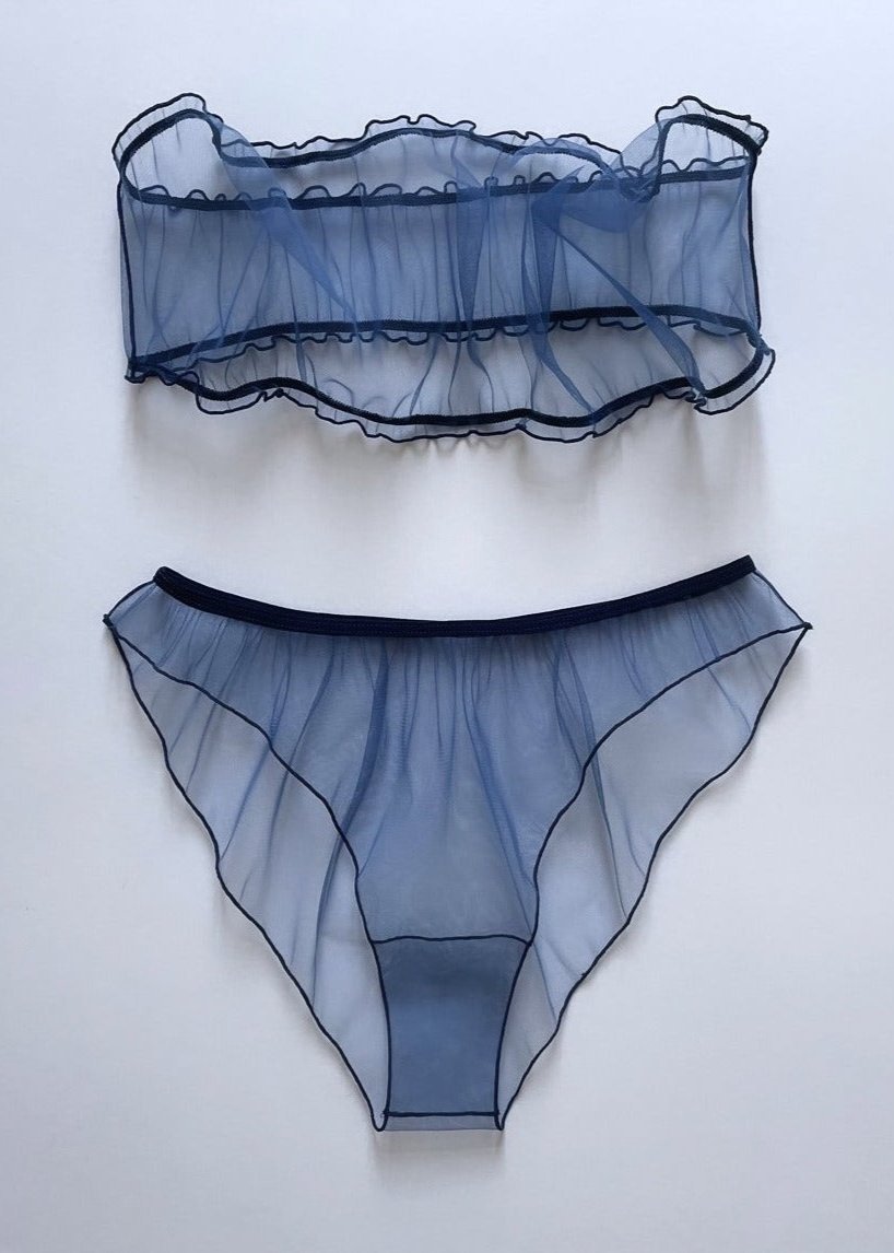 SET BANDEAU AND KNICKERS OCEAN BLUE COLOR