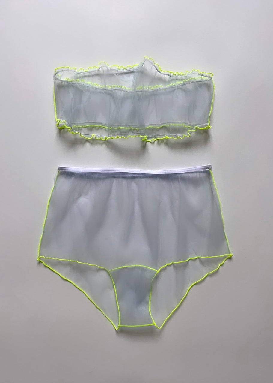 LIGHT BLUE & NEON SET BANDEAU AND HIGH WAIST PANTY