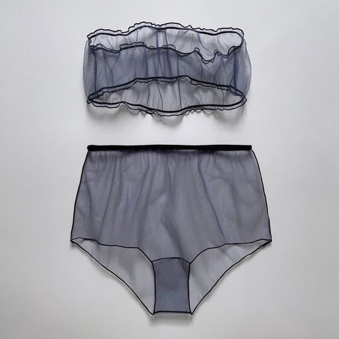 SHINY BLUE SET BANDEAU AND HIGH WAIST PANTY