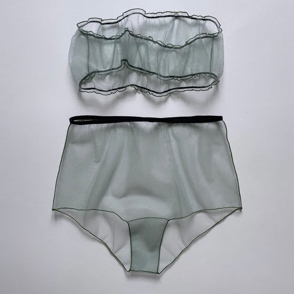 SHINY GREEN SET BANDEAU AND HIGH WAIST PANTY